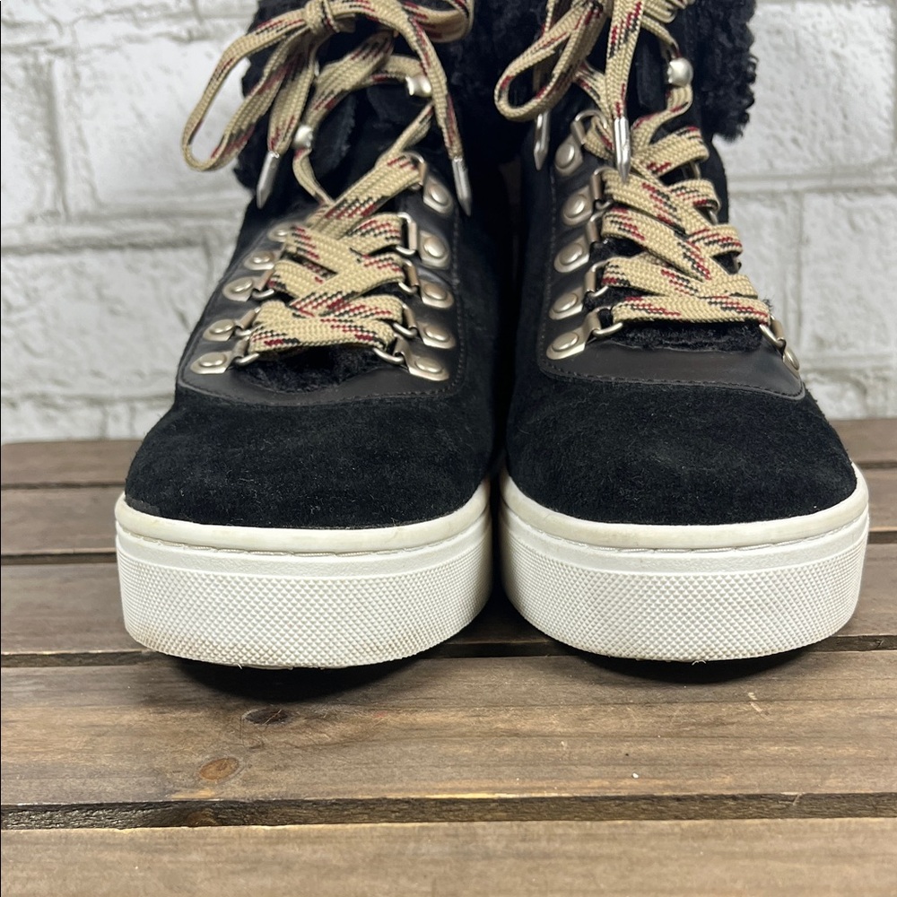 Sam Edelman Luther Women's Black Suede High Top Sneakers w/vegan shearling ankle - Picture 6 of 10